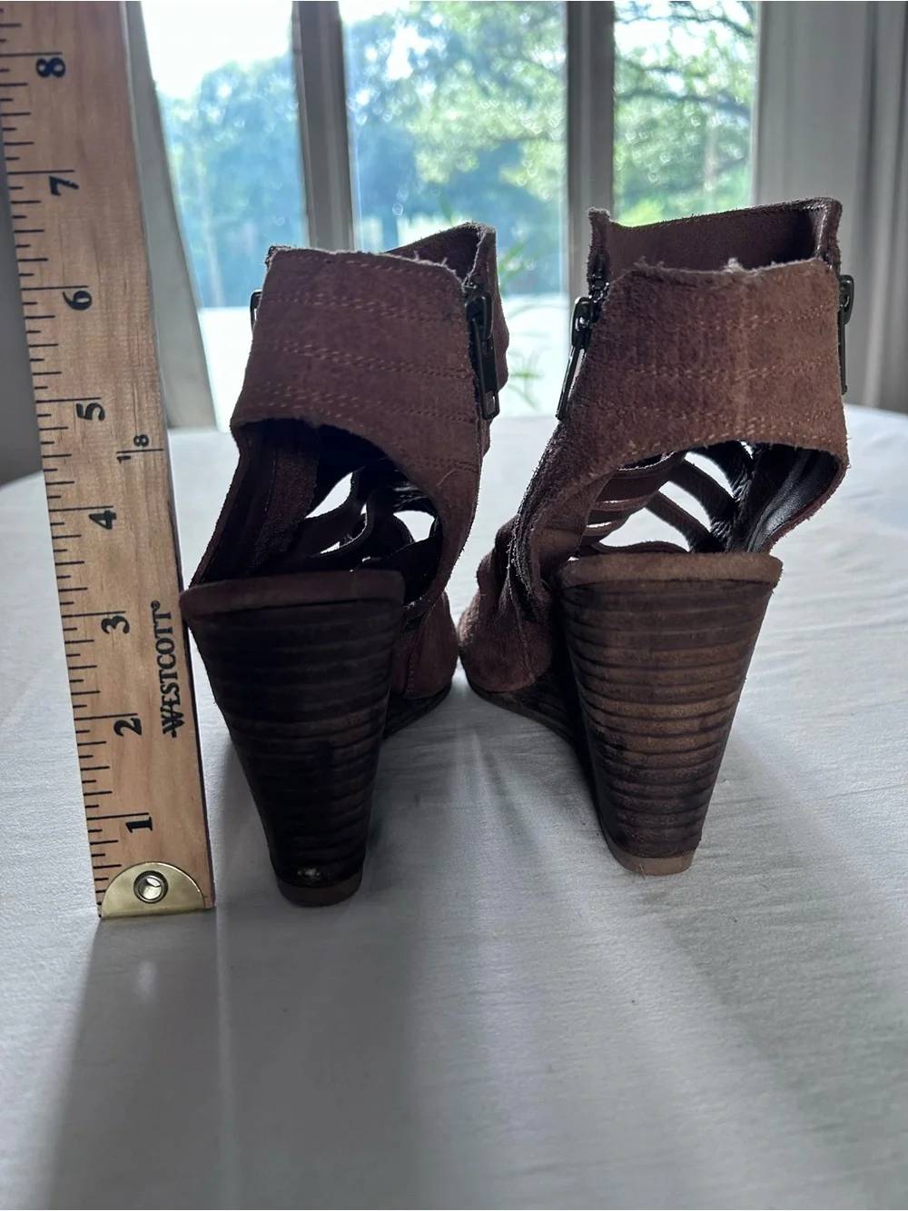 Diba Brown Suede Open-Toe Strappy Wedge Sandals with Side Zipper